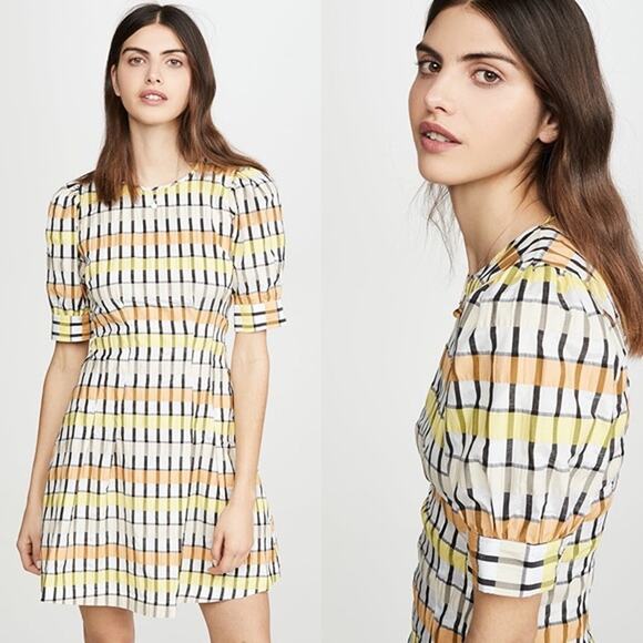 EUC Baum und Pferdgarten Aurelia Check Mini Dress 12 Yellow Peach White - Picture 1 of 11